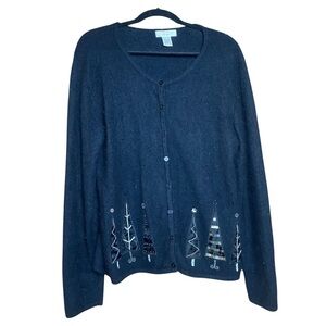 Preston and York vintage Christmas black angora blend SOFT Cardigan size-L